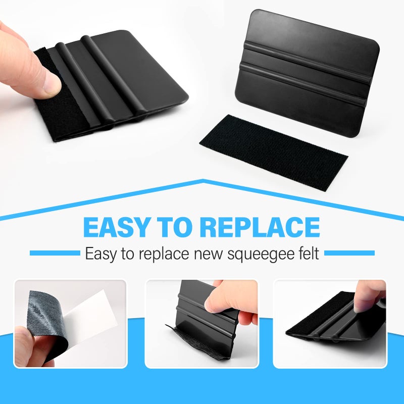 Gomake 20 Pack Vinyl Squeegee Tool with 20PCS Squeegee Felt Fabric for Vinyl Tint Film Decal Squeegee Application Tool Vinyl Wrap Installation Wallpaper Smooth Tool (Black and Grey, 20) - Image 4